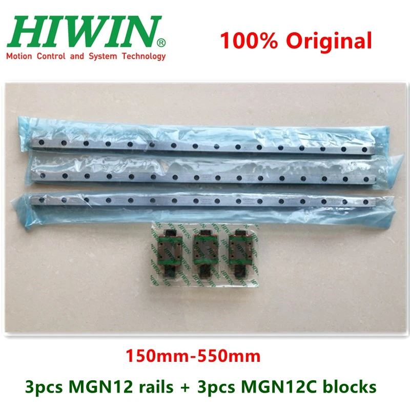 

3pcs Hiwin linear rail MGN12 150 200 250 300 330 350 400 450 500 550 mm MGNR12 guide + 3pcs MGN12C block carriage 3D printer CNC