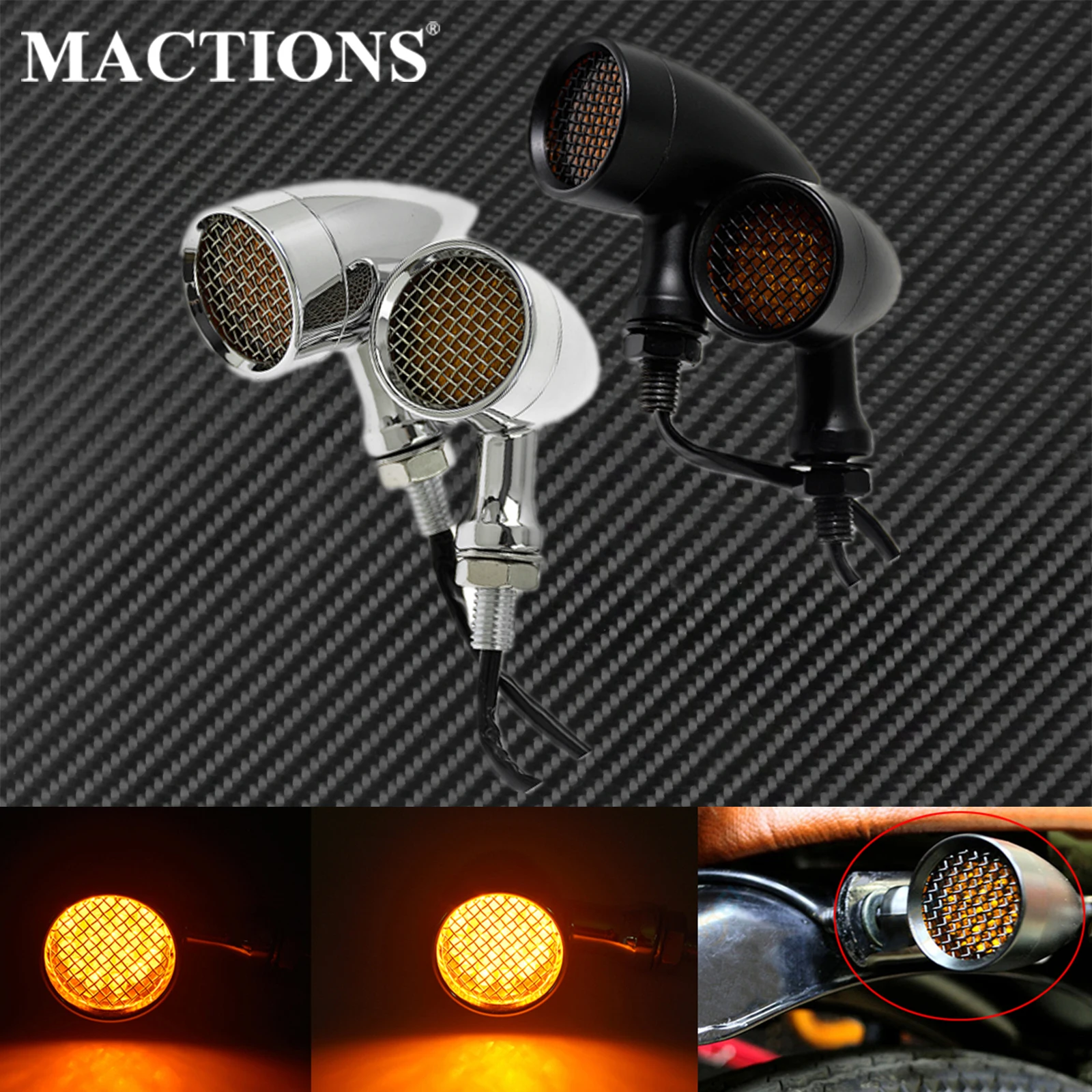 2xMotorcycle Retro Bullet Turn Signal Light LED Brake Light Metal Shell Blinkers Flashers For Harley Chopper Bobber Cafe Racer