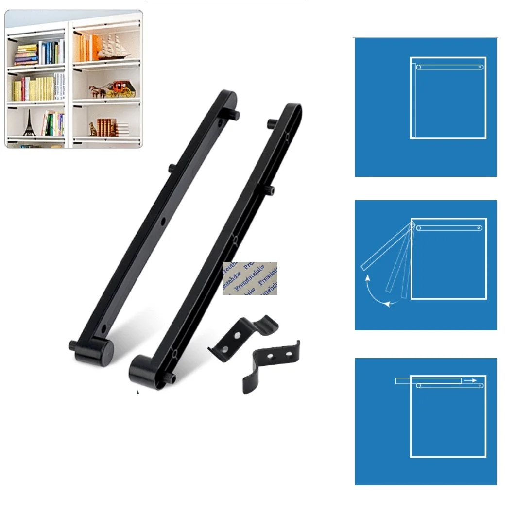 2Pairs  White Black Plastic Track Rail For Conceal Flap Pocket Door Cupboard Book Display Storage Cabinet