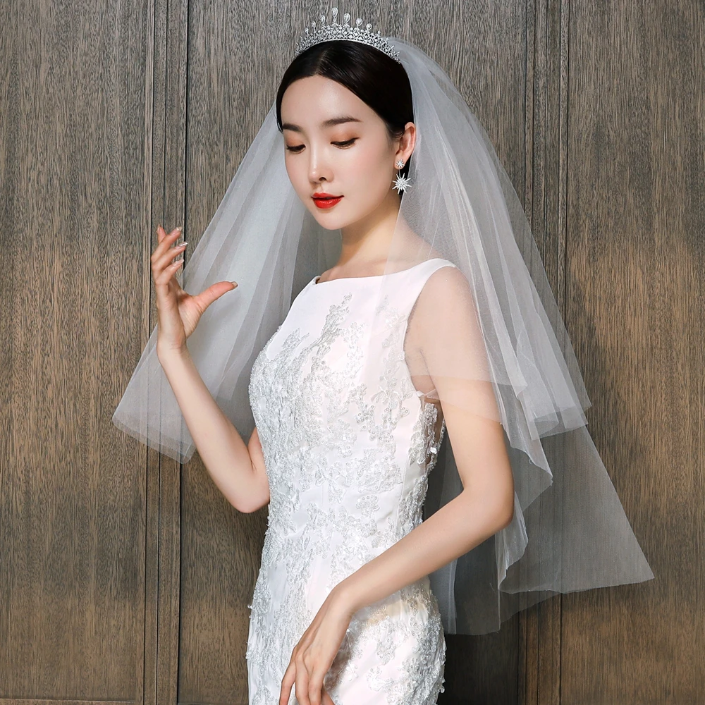 Wedding Veil  Two-Layer Short  Wedding Veils with Comb Cheap Bridal Veil 60+80