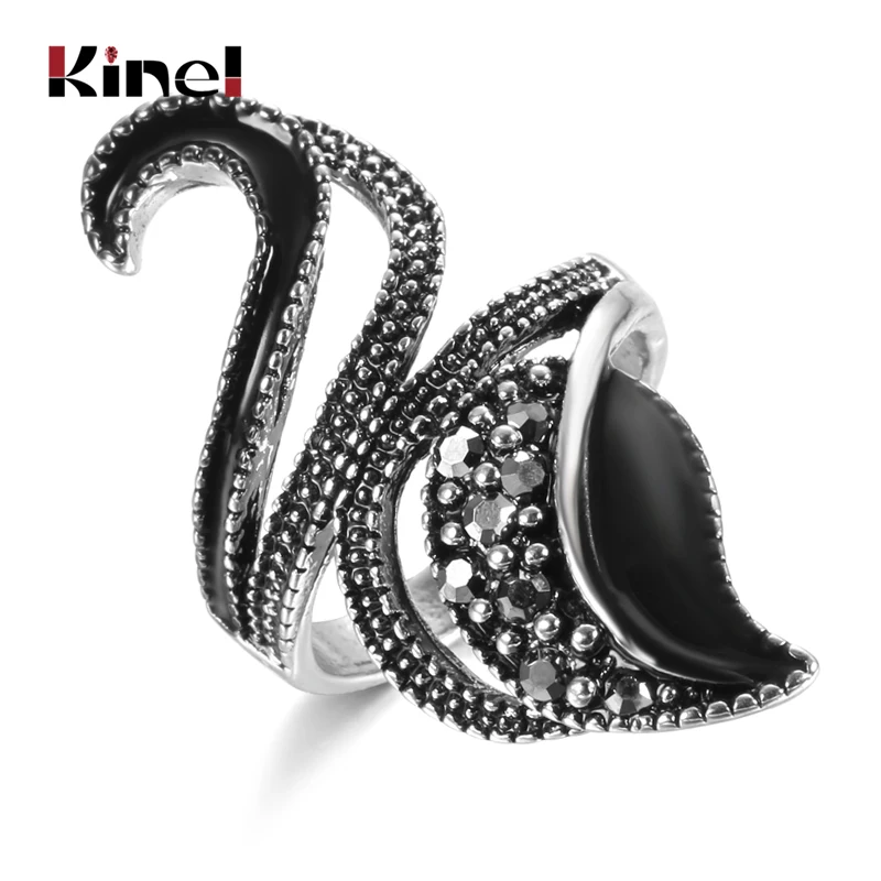 Kinel Boho Retro Lotus Ring Gothic Hollow Lucky Flower Purple CZ Zircon Rings For Women Black Gold Color Vintage Wedding Jewelry