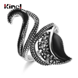 Kinel Boho Retro Lotus Ring Gothic Hollow Lucky Flower Purple CZ Zircon Rings For Women Black Gold Color Vintage Wedding Jewelry