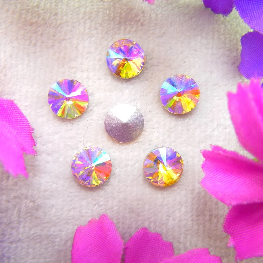 AB Farben 6mm 8mm 10mm 12mm 14mm 16mm 18mm Rivoli Runde Glas-Kristall Aufklebe-Strassperlen Zubehör DIY Verzierung – Detail 4