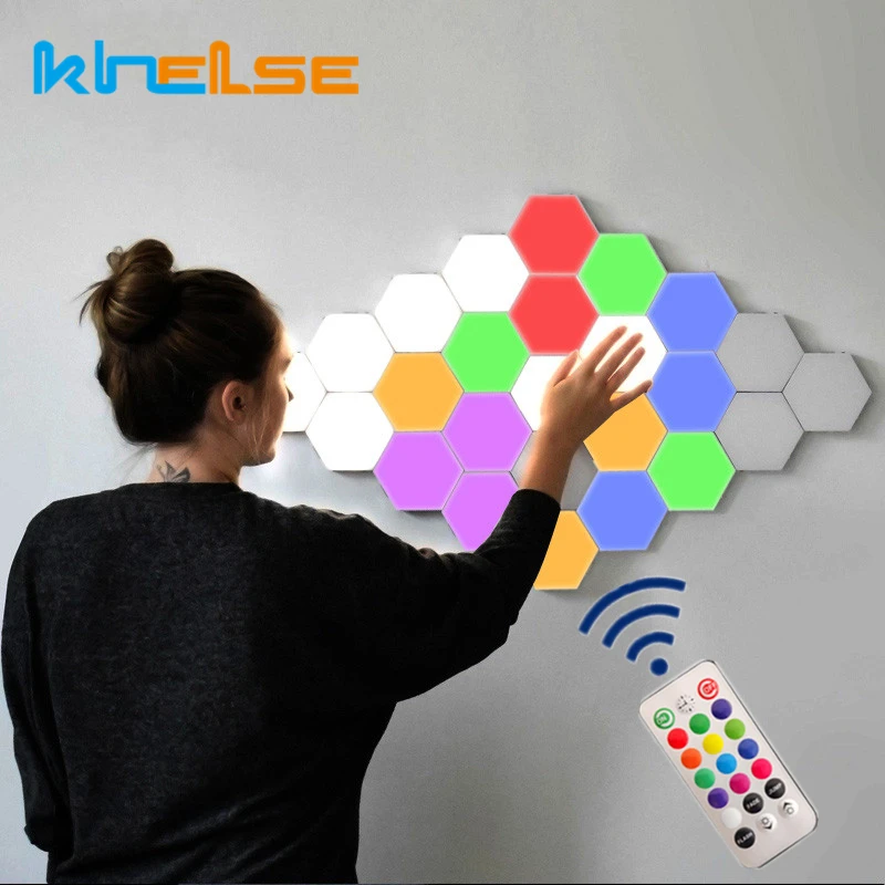 Quantum Hexagon Led Wall Lamp Modular Honeycomb Remote Control Panel Lamps Bedroom Touch Sensitive Helios Magnetic Wall Lighting