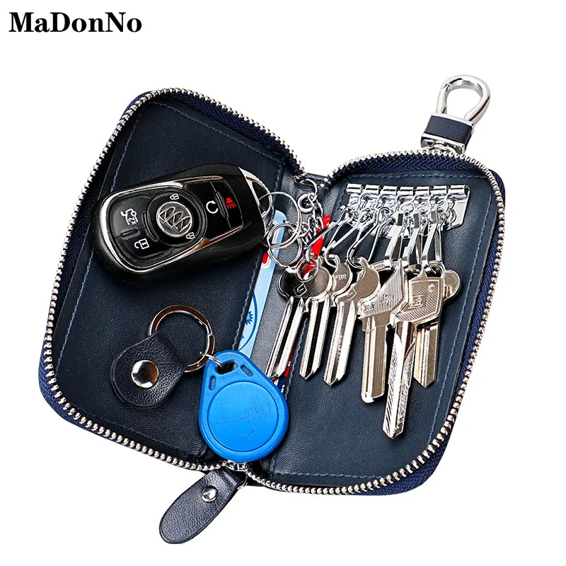 Genuine Leather Zipper Key Case Fashion Unisex Key Wallet Card Folder Organizer Smart Housekeeper Car Small Key Case Keys Pouch