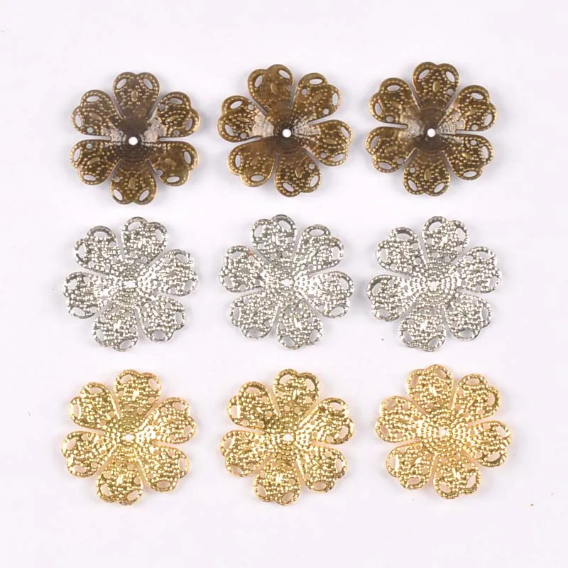 20pcs Vintage Flower Connectors Filigree Wraps DIY Jewelry Findings Gold/silver/Bronze Metal Craft home Decoration ykl0762-8