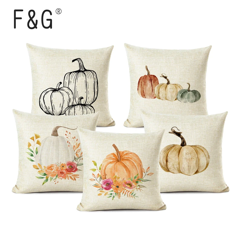 

Pumpkins Oil Painting Decorative Cushion Cover Autumn Pumpkin Pillowcase Linen Pillow Cover for Home Sofa Decor