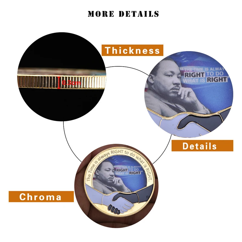 مارتن لوثر الملك الذهب عملات معدنية تذكارية لهواة التجميع مجموعة مع هدية صندوق التحدي عملة ميدالية الأصلي تذكارية هدية لجمع #4