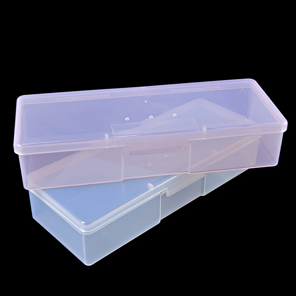 Nail Art Rectangle Plastic Transparent Storage Box Nail Rhinestone Files Container Case 190x70x39mm