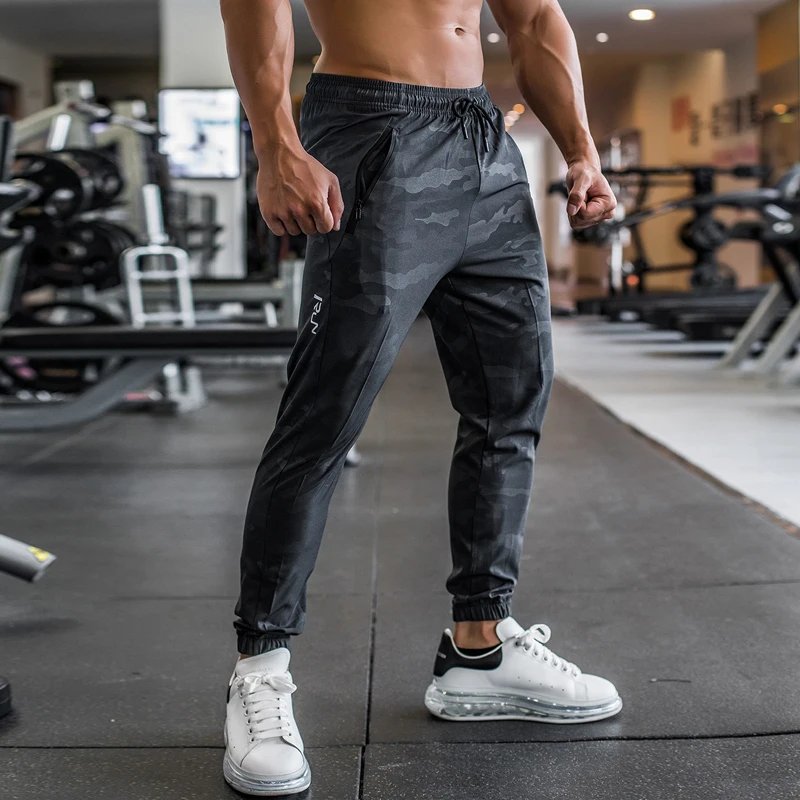 Camouflage Quick dry Men Running Pants Zip pocket Bodybuilding Training Trousers Jogging Fitness Gym elastic Sport sweatpants