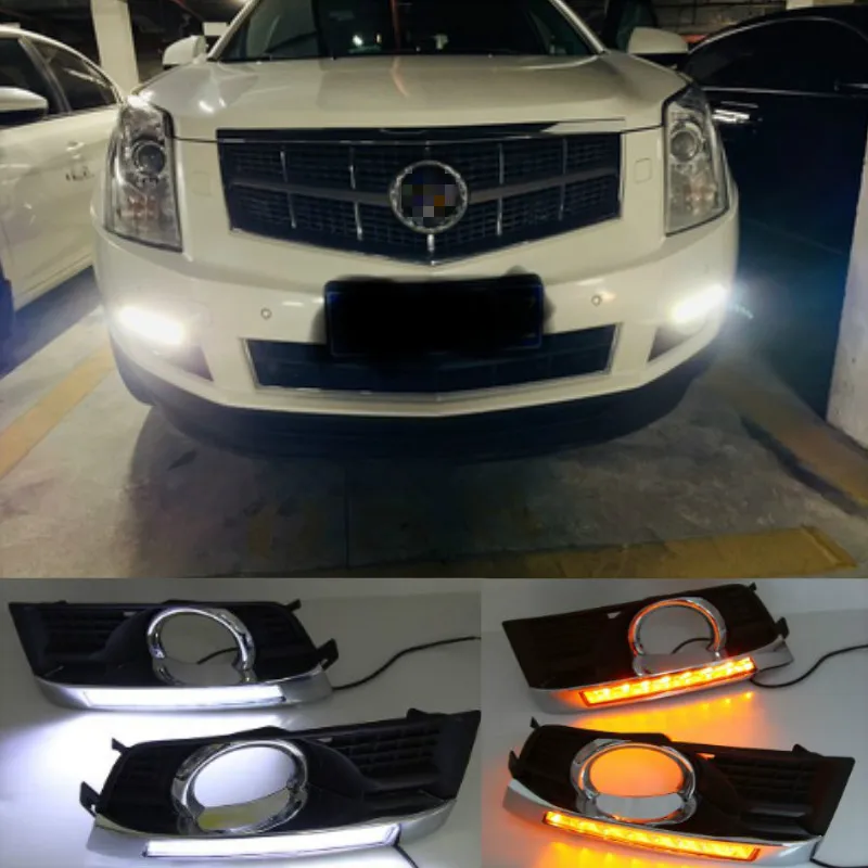 12V LED DRL Daytime Running Light For Cadillac SRX 2016 2015 2014 2013 2012 Daylight Fog Lamp Yellow Turn Signal Style Relay