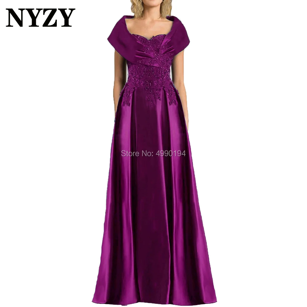 Blue Lace Satin Off Shoulder Elegant Mother of the Bride Dresses 2020 NYZY M269B Formal Dress Robe de Soiree vestidos de fiesta