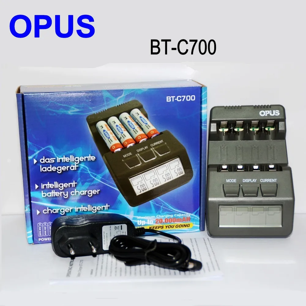 Original OPUS BT-C700 NiCd NiMh LCD Digital Intelligent AAA  AA 4 Slots Battery Charger EU US Adapter