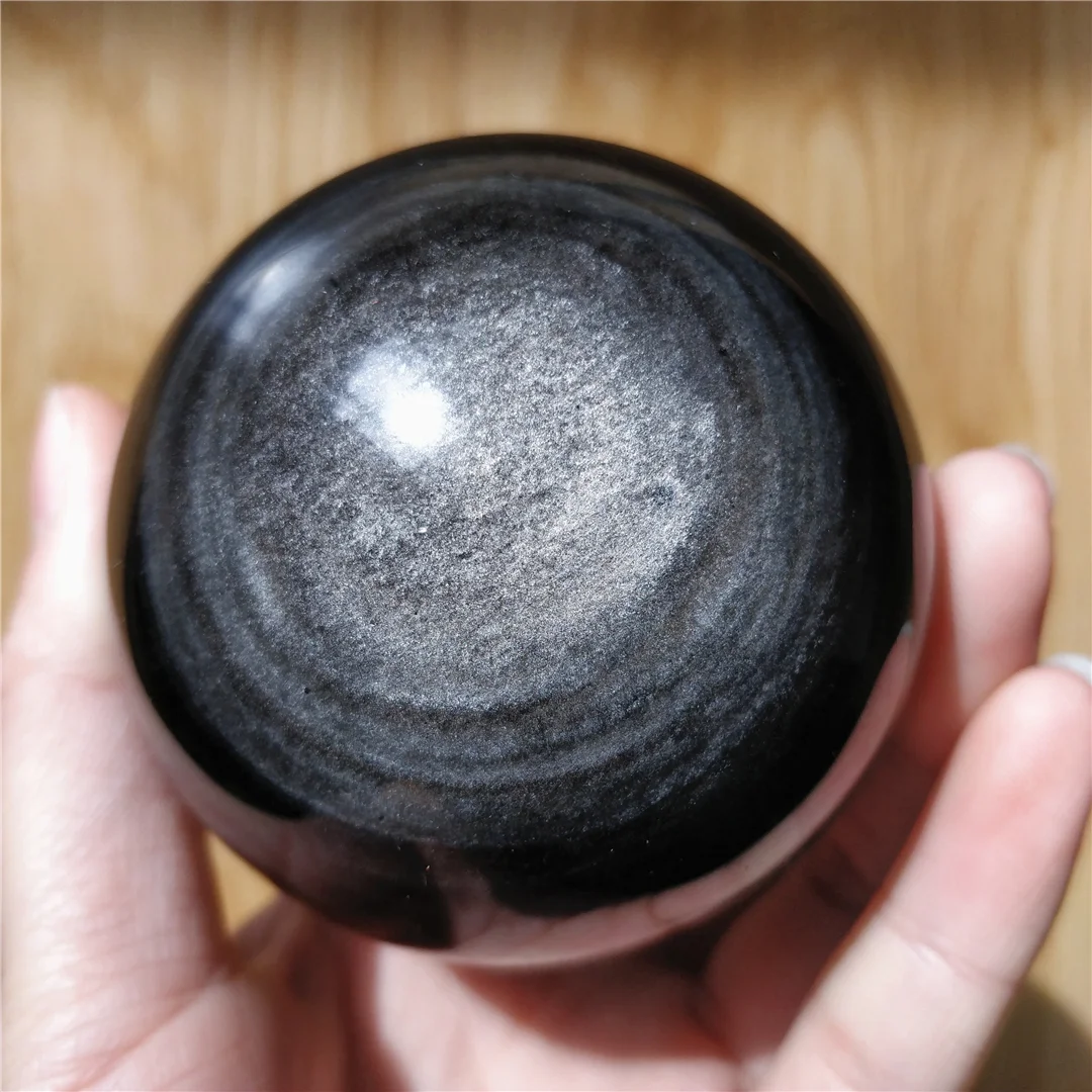 Top Quality Natural Silver Sheen Black Obsidian  Spheres Reiki Healing Ball Business Gift