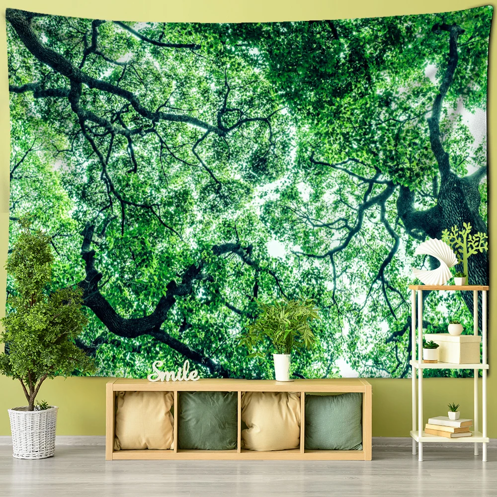 Towering Tree Forest Tapestry Wall Hanging Natural Scenery Psychedelic Witchcraft Bohemian Style Background Cloth Home Decor