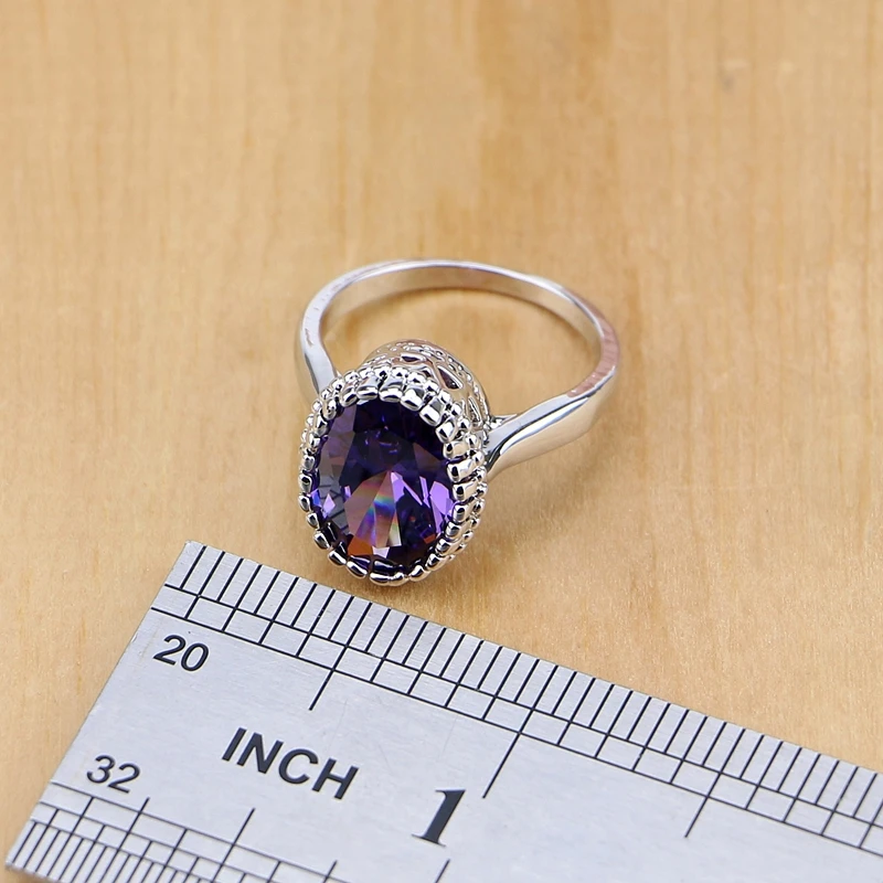 Natural 925 Silver Jewelry Purple Cubic Zirconia White Crystal Jewelry Sets  Women Earrings/Pendant/Necklace/Rings/Bracelet