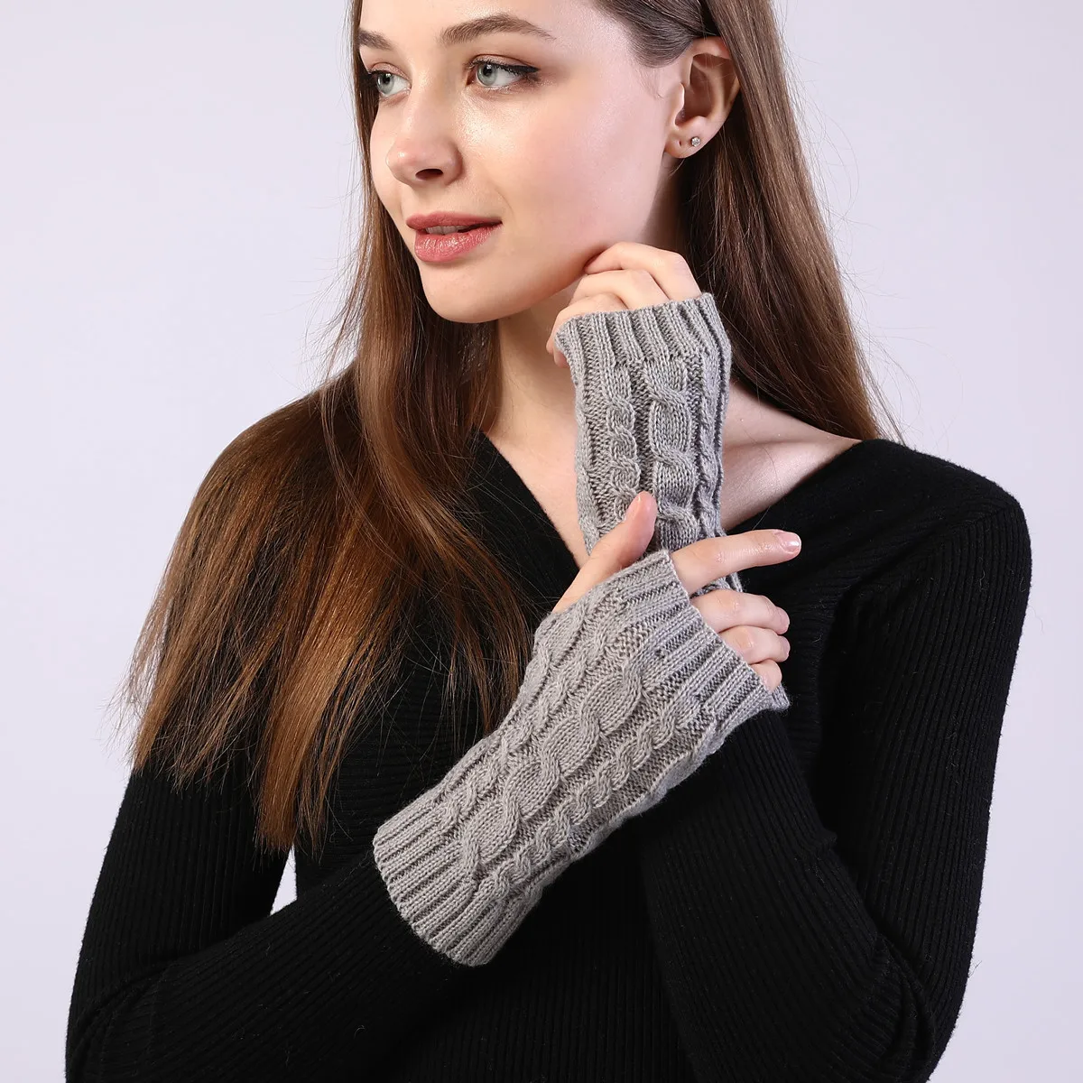 Vestiti donna inverno-guantes de medio dedo para mujer, guantes sin ingerless para otoño e invierno, diseño de cuerdas corto, cálido, lolita