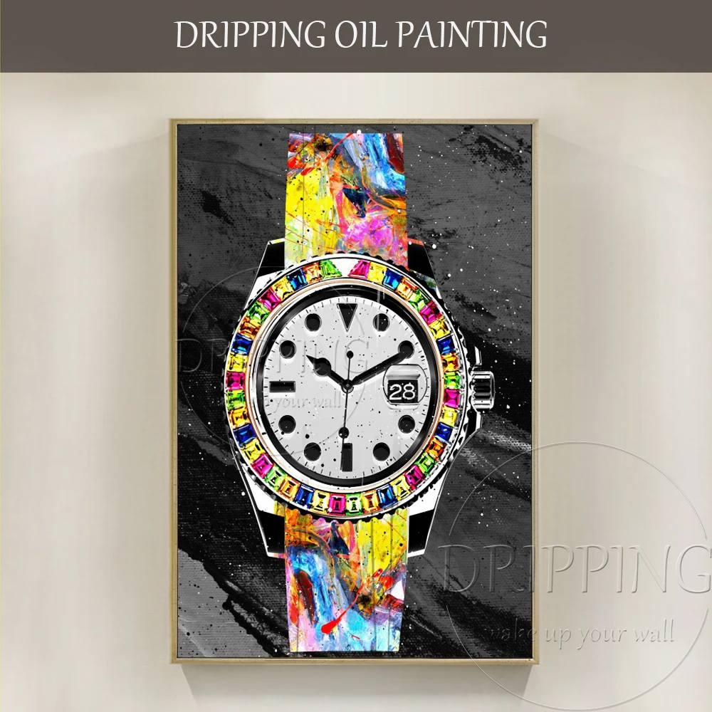 

Skilled Artist Hand-painted Fine Art Watch Oil Painting on Canvas Modern Wall Artwork Colorful Watch Oil Painting for Wall Decor