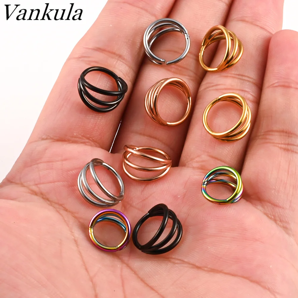 Vankula 10pcs Ear Tragus Cartilage Daith Helix Earring Surgical Steel Nose Rings Septum Hoop Layers Nostril Piercing Jewelry