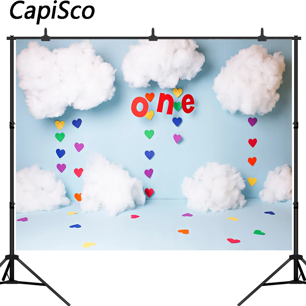 Capisco Sweet Cute Clouds Photography Backdrop Cartoon Raindrop Baby  1st Birthday Party Background Decoration Photo Studio Prop