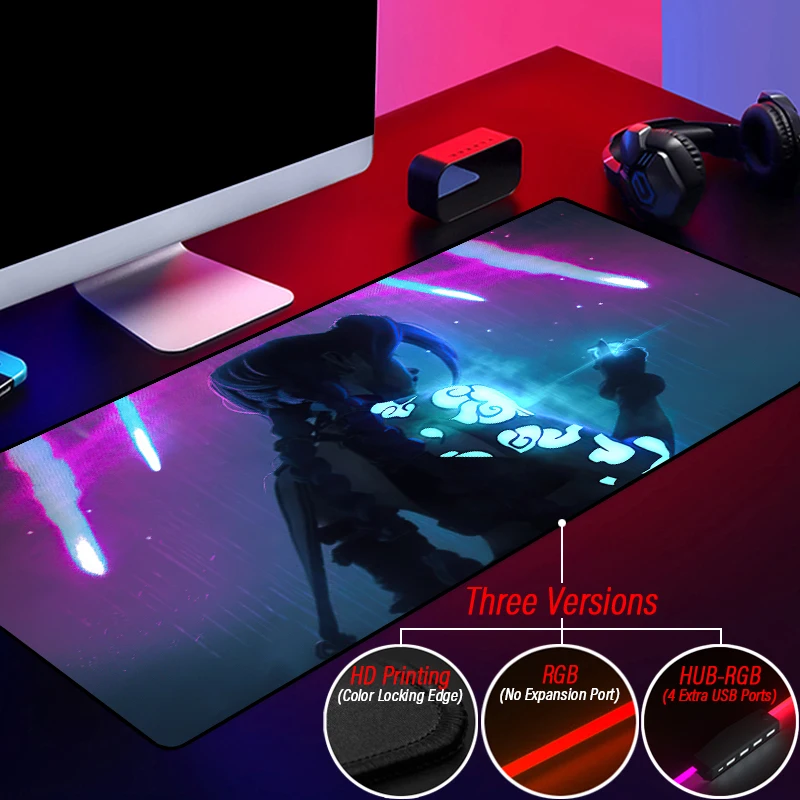 Imagem -03 - Liga das Lendas Rgb Lol Gaming Mouse Pad Jinx Caitlyn vi Personalizado Mousepad Led Backlit Esteira de Arcane com Hub 4in1 Usb Acessórios