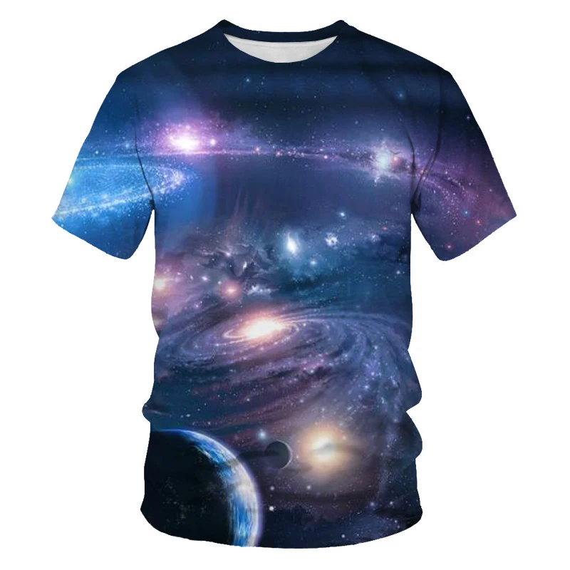 Summer Brilliant Starry Sky graphic t shirts For Men Fashion Universe Planet Pattern T-shirt Personality Hip Hop Print t-shirts