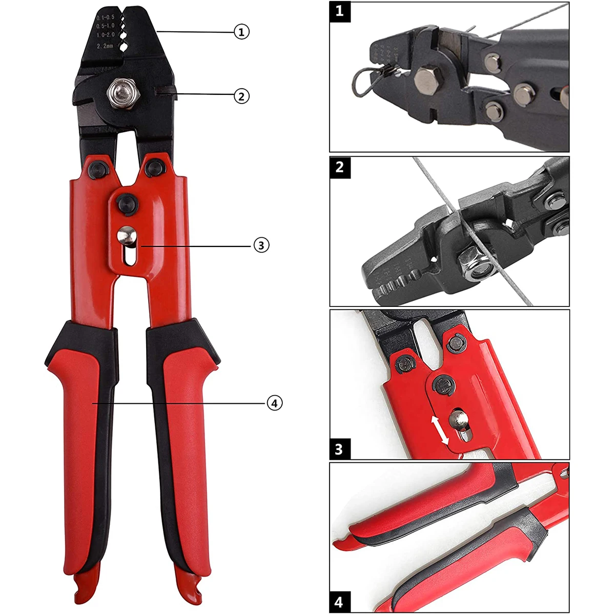 Wire Rope Crimping Plier Fishing Swaging Tool Cable Crimps up to 2.2mm Aluminum Tube Double Barrel Ferrule Loop Sleeve Tool