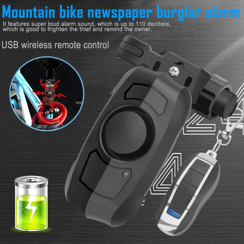 

Bike Anti-theft Alarm USB Charging Wireless Remote Control Vibration Security Bell Car Styling