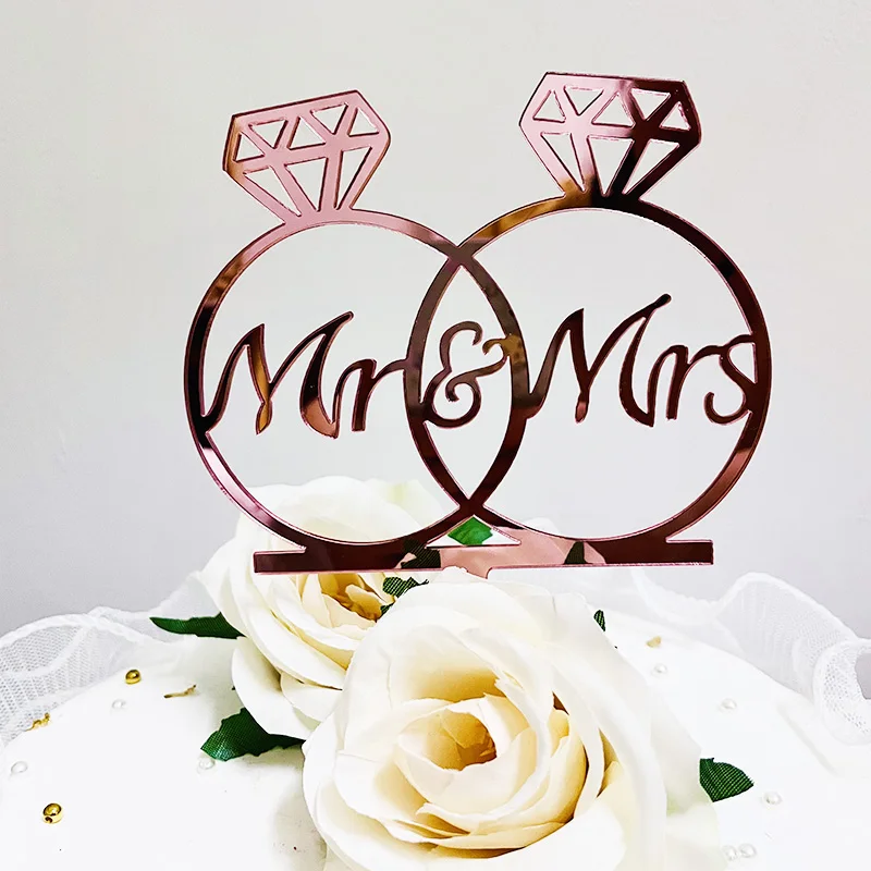 Gold Ring wedding Acrylic Cake Topper Flower 