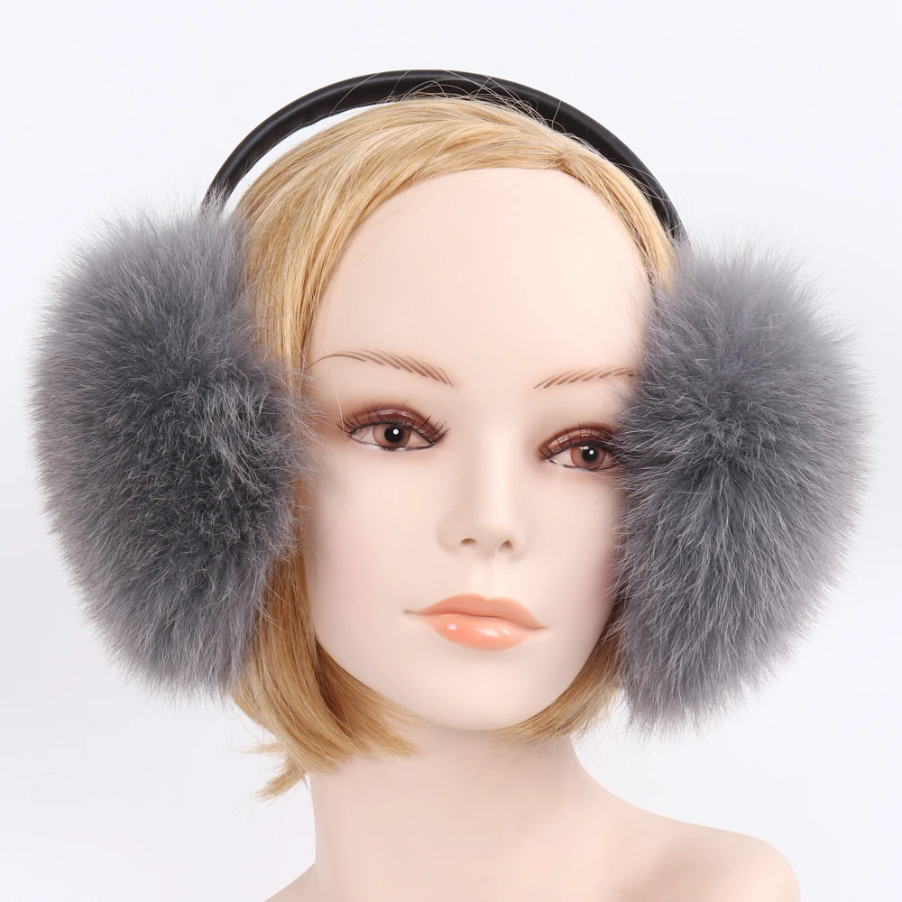 New Style Winter Women Warm Soft Real Fox Fur Earmuffs Girl Big Fox Fur Plush Ear Muff Lady 100% Real Natural Fox Fur Earmuffs