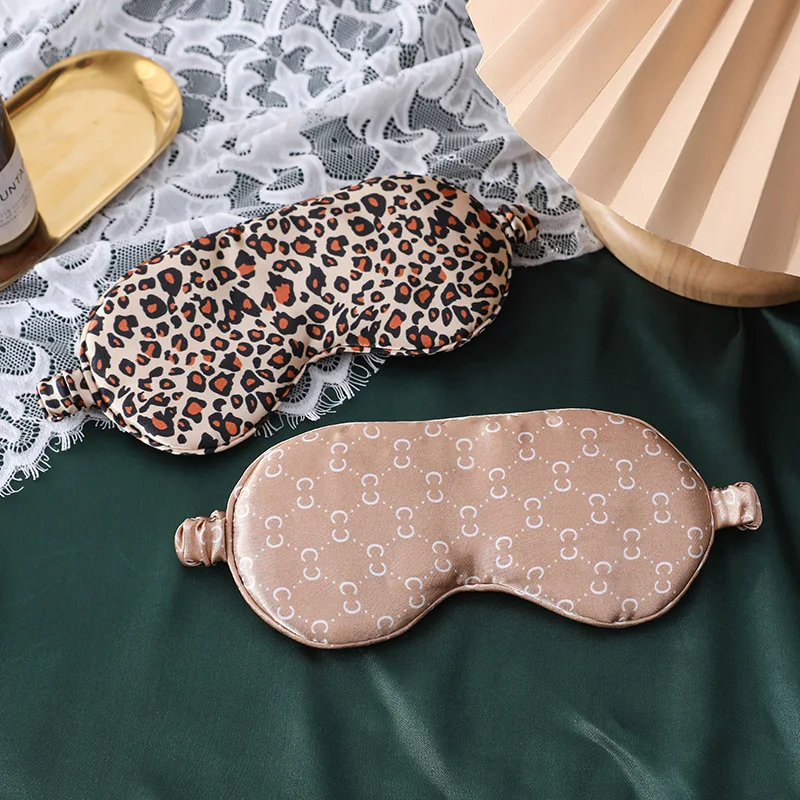 Leopard Print & Leaf Silk Sleep Eye Mask Night Lightproof Cover For Aldult to Sleep Better soft and Breathable for Travel Nap