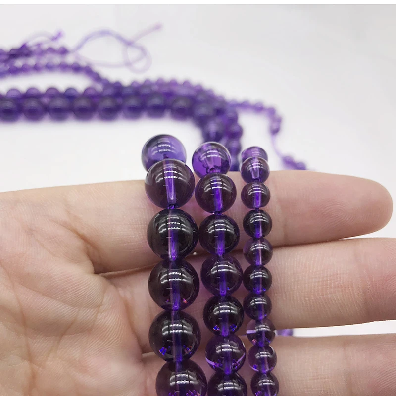 Fashion Natural Purple Crystal Stone Round Loose Beads Suitable for DIY Female Bracelet Necklace Making 15