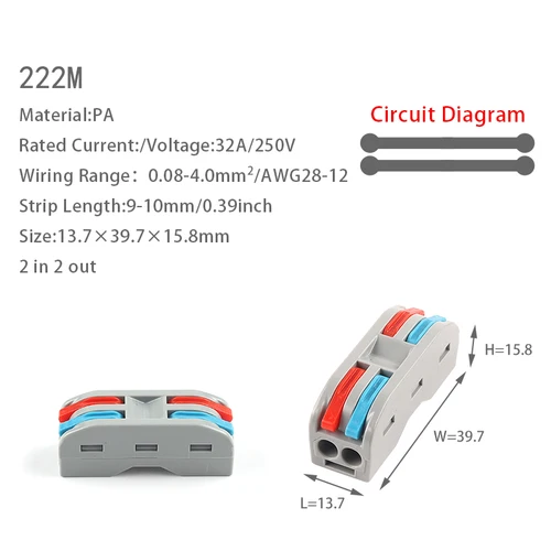 Imagen 2 del producto Divisor de Cable rápido de 20 piezas, conector de Cable de empuje, bloque de terminales de cableado de Conductor compacto Universal para conexión eléctrica