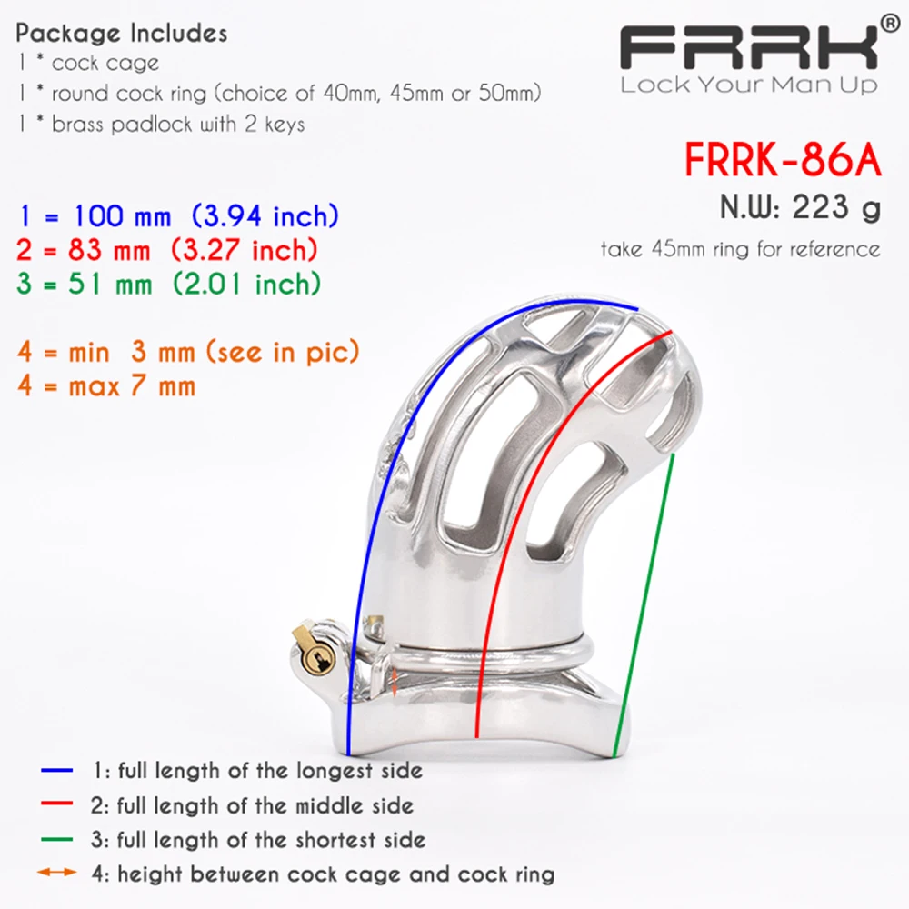 FRRK Large Male Chastity Device Cock Cage Metal Bondage Belt Scrotum Groove Lock Penis Rings Fetish Lockable Sex Toys for Men