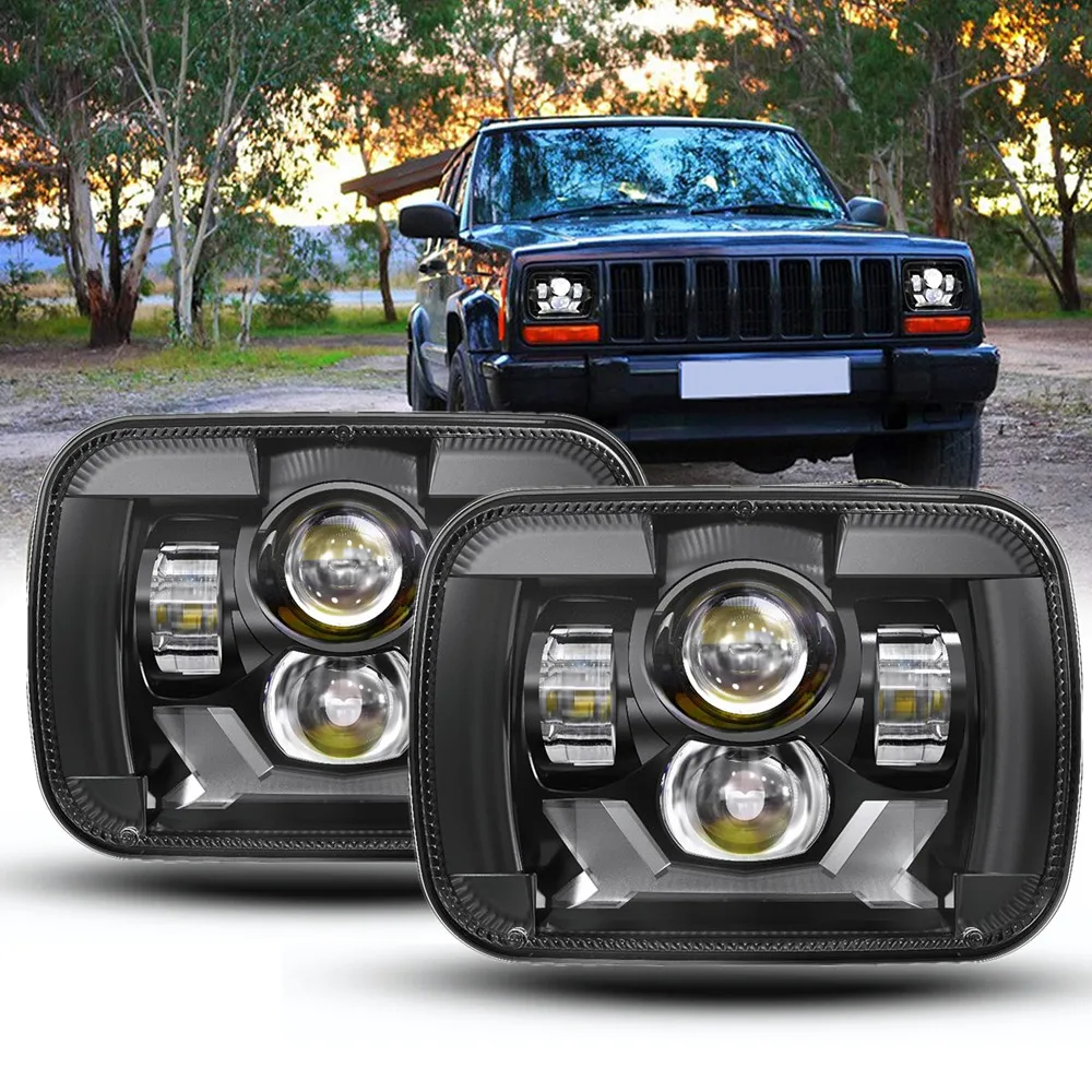 

2pc 5x7 7x6 Inch LED Headlights For Jeep Wrangler YJ Cherokee XJ Comanche MJ GMC Ford Chevrolet Rectangular Sealed Hi Low Beam