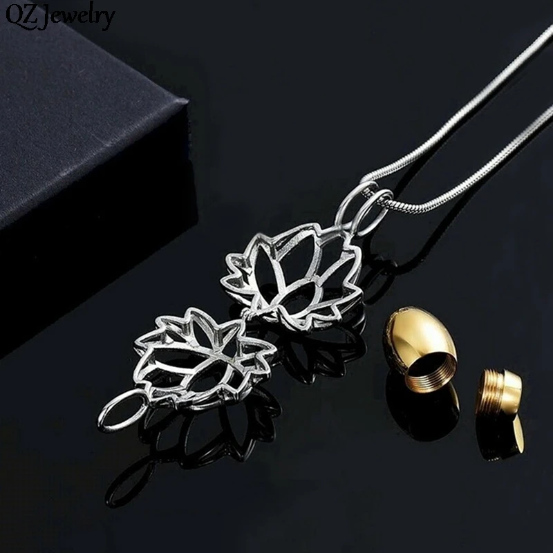 1pc Stainless Steel Lotus Necklace Memorial Urn Chain for Human Pet Ashes Urn Necklace Lotus Pendant Chain Memorial Jewelry Gift