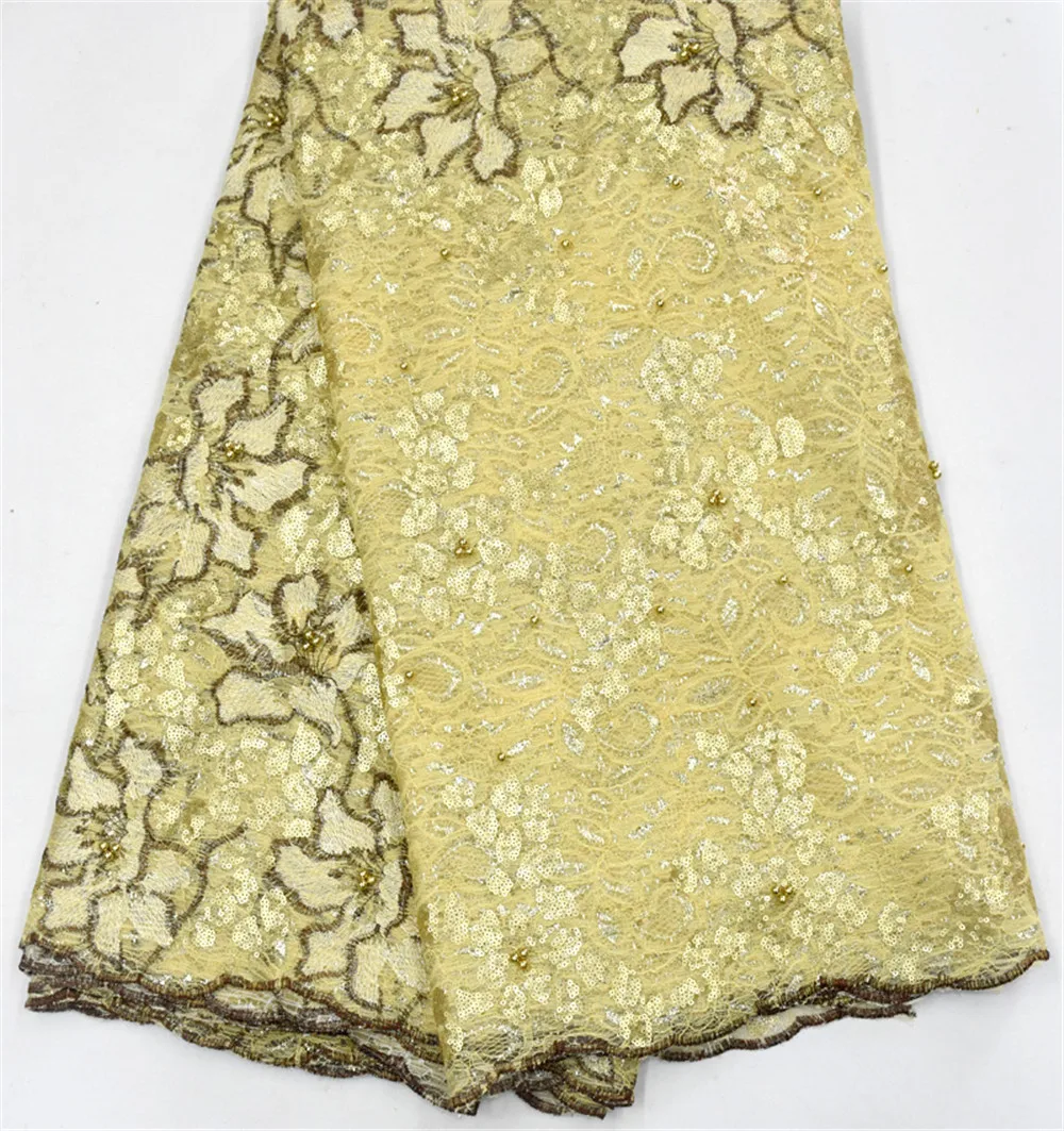 

Nigerian Lace Fabric 2020 High Quality Lace Sequin/Bead Lace Fabric Wedding Embroidered Gold African Nigerian French Lace Fabric