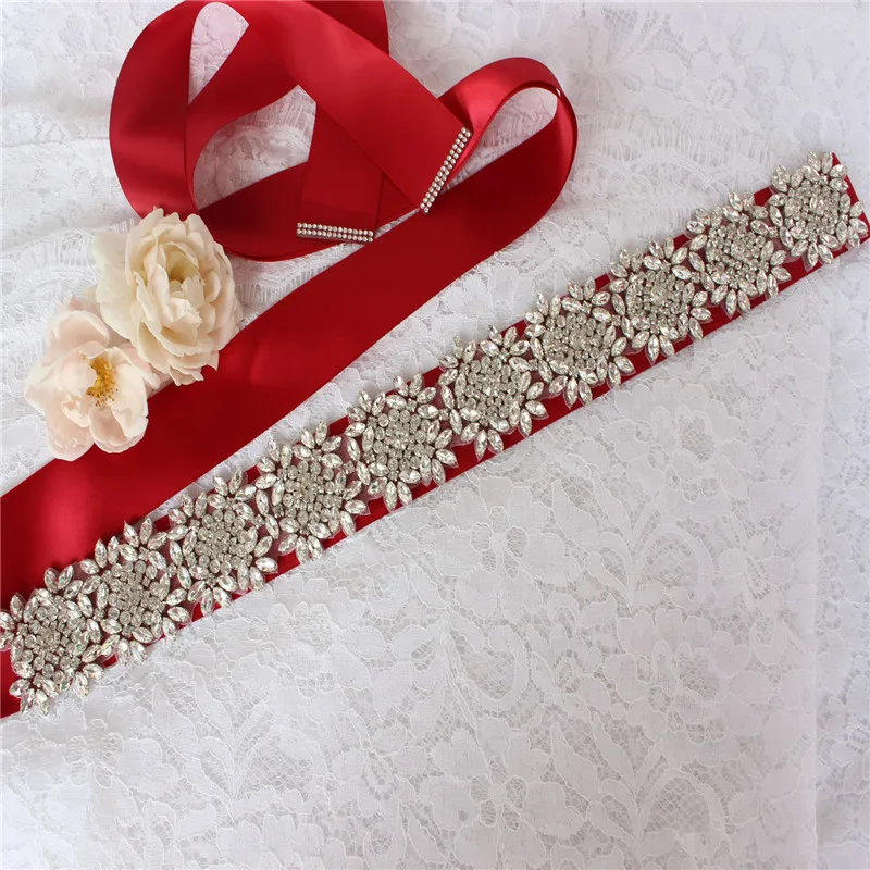 Bridal Belts Bling Wedding Women Handmade Jewelry Silver Rhinestone Pearl Crystal Sparkly Party Formal Dress Diamond Bride Sash