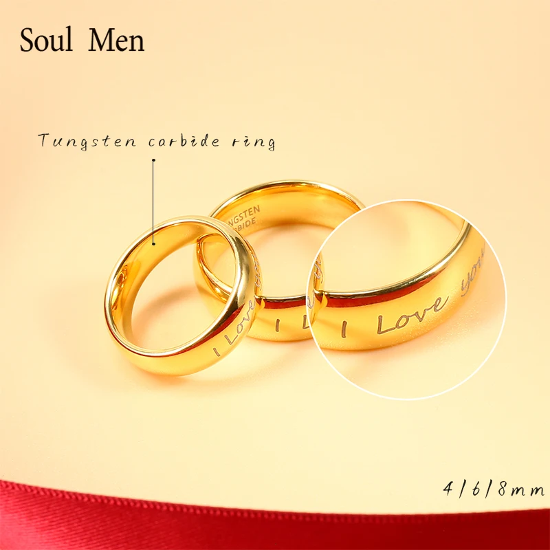 Unisex Gold Color Tungsten Carbide Ring Wedding Engagement Band Men Women\'s Alliance Jewelry 4/6/8MM