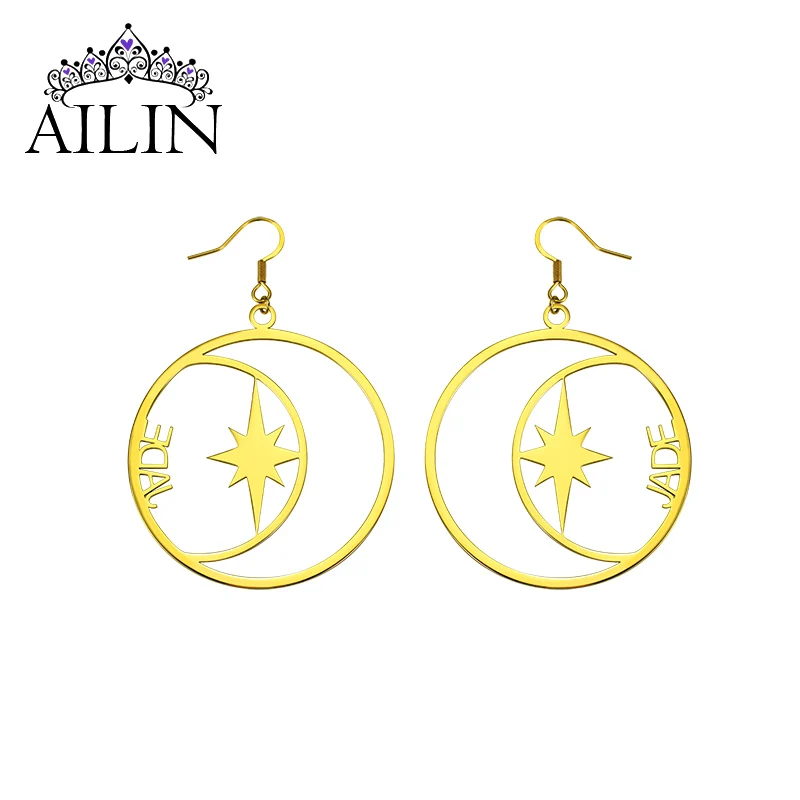 

AILIN Stainless Steel Earrings For Women 2020 Fashion Jewelry 18K Gold Plated Big Nameplate Custom Name Earrings Christmas Gifts