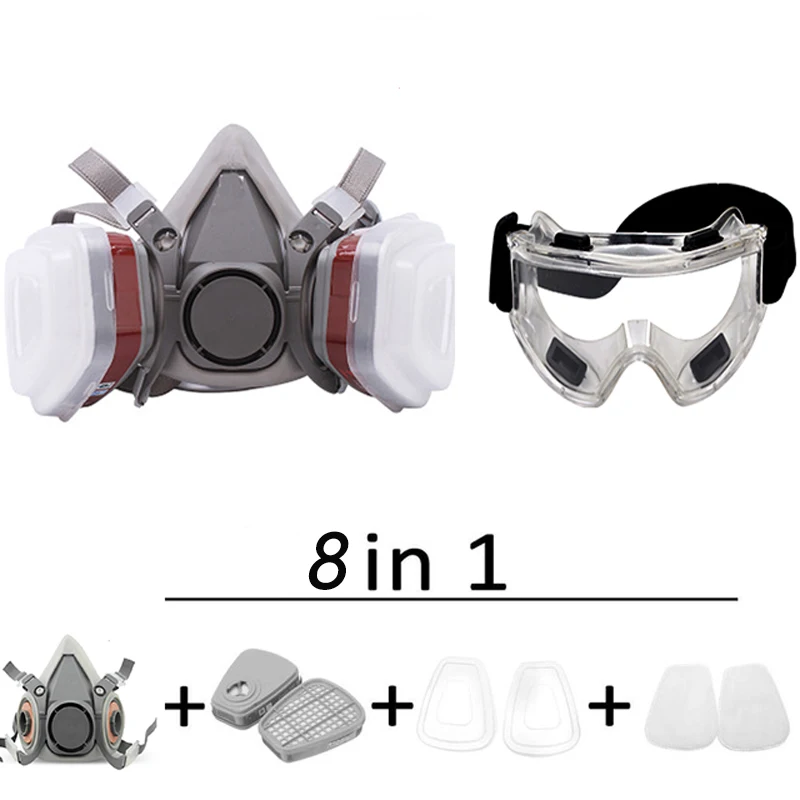 

Industrial 6200 Half Face Safe Gas Mask Painting Spraying Respirator Protective Glasses Goggles Replaced Filter Sets Safety Work