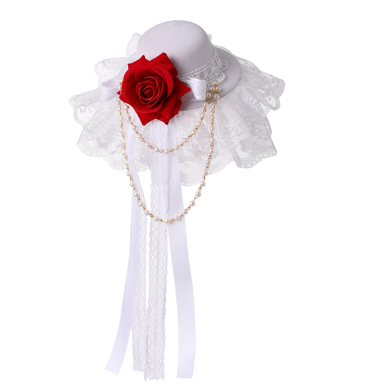 Women Mini Top Hat Clip White Lace Flower Wedding Party Head Wear Hair Accessories