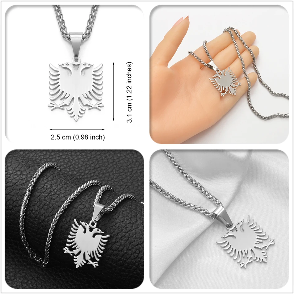 Anniyo Albania Eagle Pendant Necklaces Polishing Stainless Steel Jewelry Ethnic  for Women Men @109221