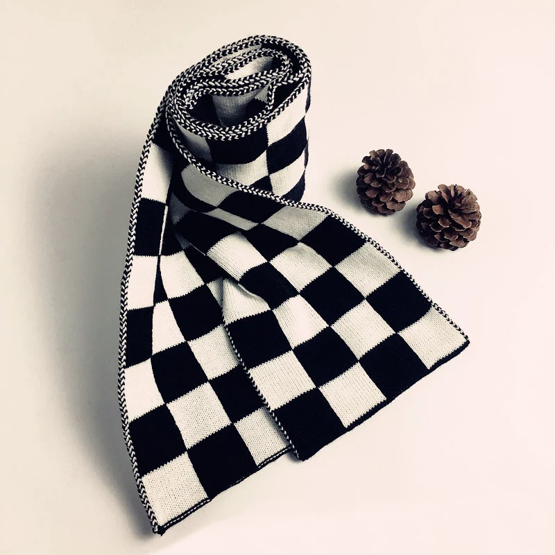 Écharpe Classique à Carreaux Noirs et Blancs pour Femme, Châle Pashmina à la Mode, 30x170 cm