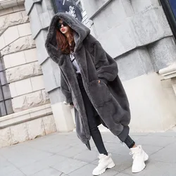 Hot Sale Women Faux Rex Rabbit Fur Hooded X Long Coat,Grey Black Beige Light Green Fashion Fur Designer Winter Coat Over Coating