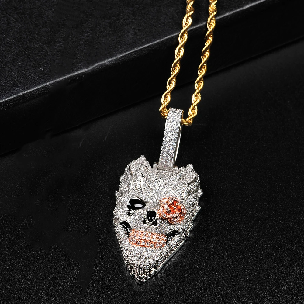 HIP HOP Skull Iced Out collana con ciondolo Bling Cubic Zirconia Rose Flower Eye Face collana uomo e donna gioielli per regalo