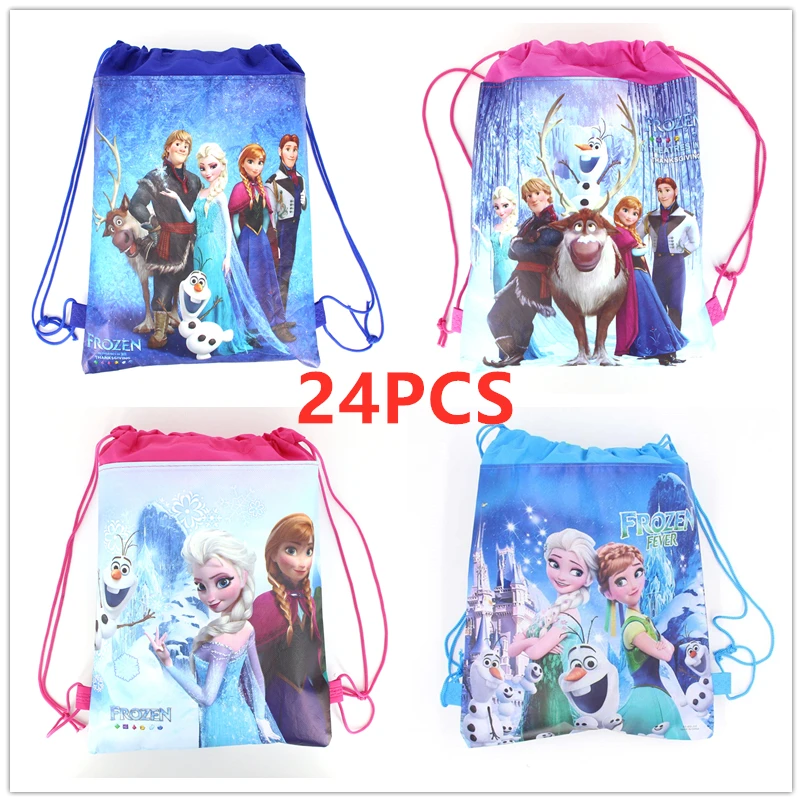 New 24pcs Disney Frozen Non-woven Fabrics Drawstring Backpack Gift Bag Storage Bag Girls Kids favor school bags Party Supplies