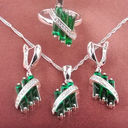 Unique Green Cubic Zirconia Women's Silver 925 Jewelry Sets Pendant Earrings Rings TZ083