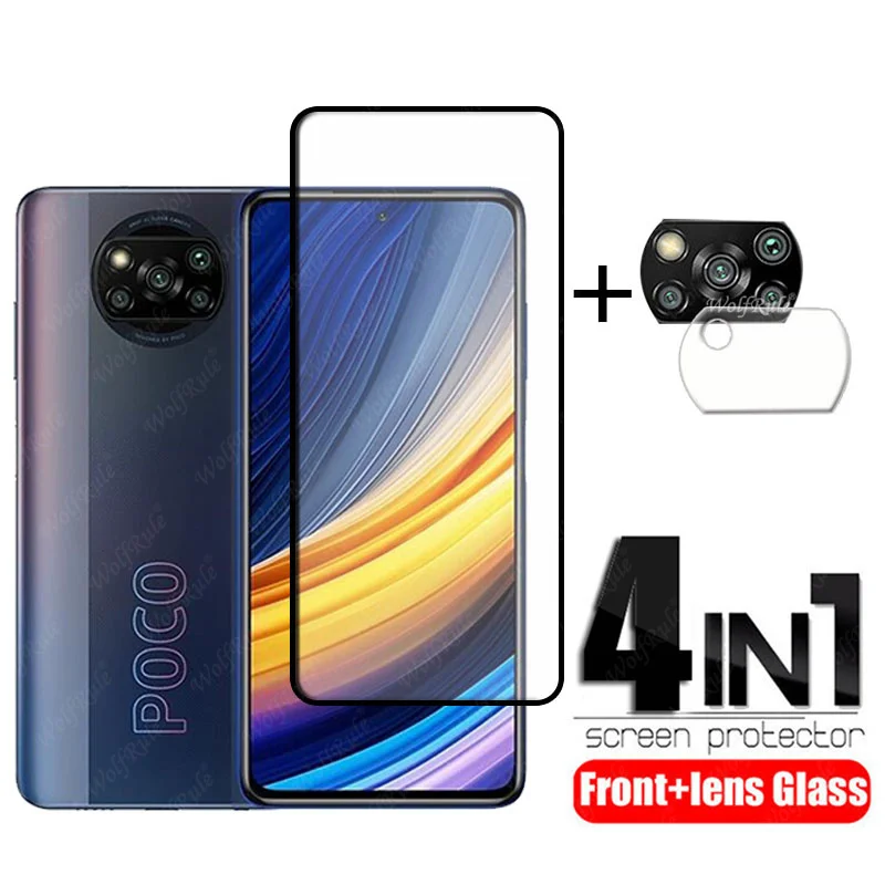 

4-in-1 For Poco X3 Pro Glass For Xiaomi Poco X3 Pro Tempered Glass Full Glue Screen Protector For Poco F3 M3 X3 Pro Lens Glass