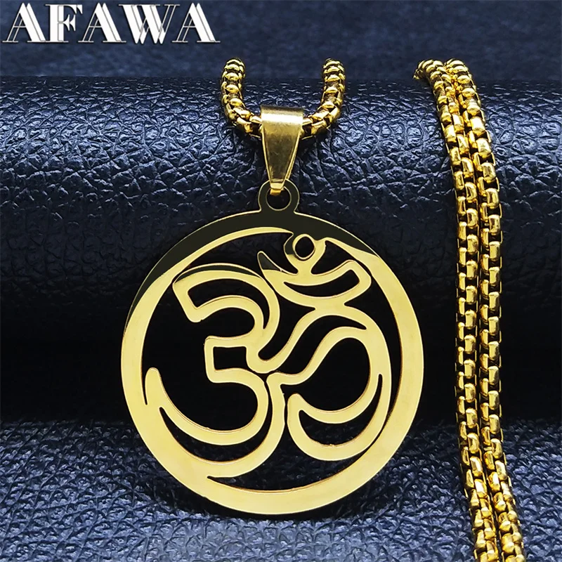 Edelstahl Yoga om Symbol Halskette Frauen/Männer Gold Farbe Religion Buddhismus Zeichen Anhänger Schmuck Cadenas Mujer n7052s02